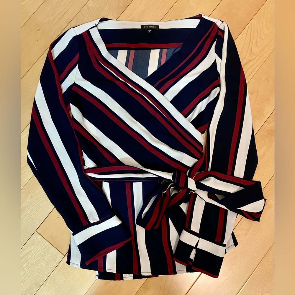 Dynamite Long Sleeve V-Neck Wrap Blouse